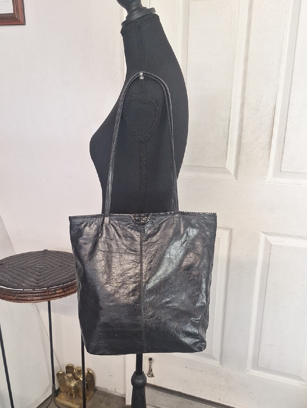 Latico Nora Large Black Smooth Leather Shoulder Bag Tote